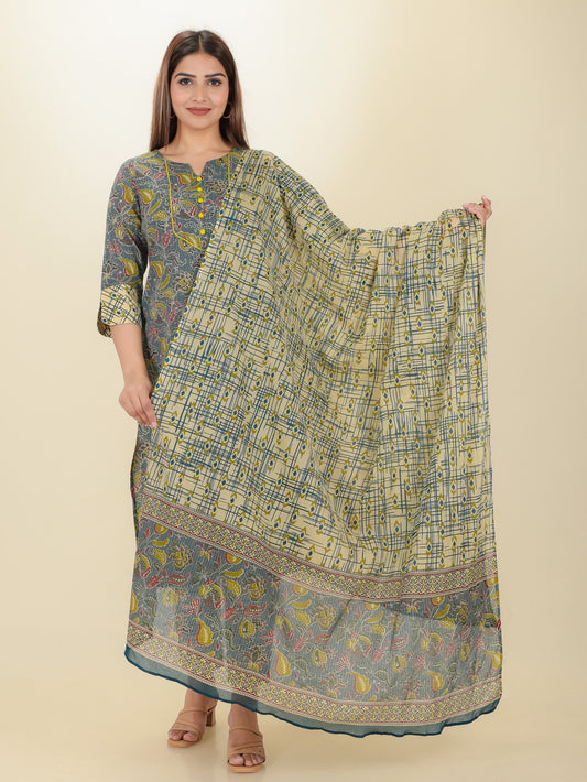 Soft Cotton Floral Straight Green Kurta