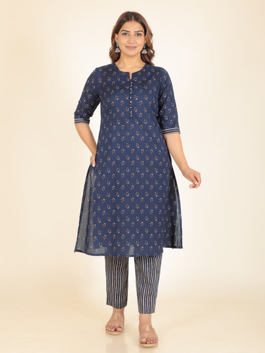 Soft Cotton Butti A-line Blue Kurta