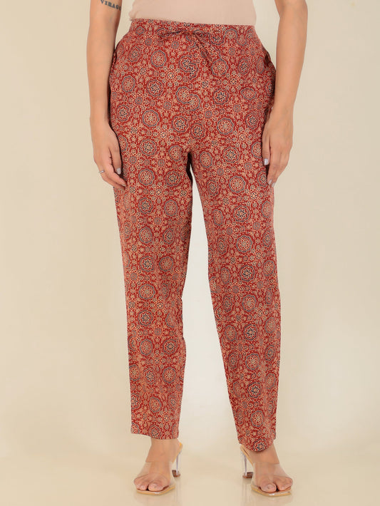 Kantha Cotton Ajrakh Rust Tapered Trousers