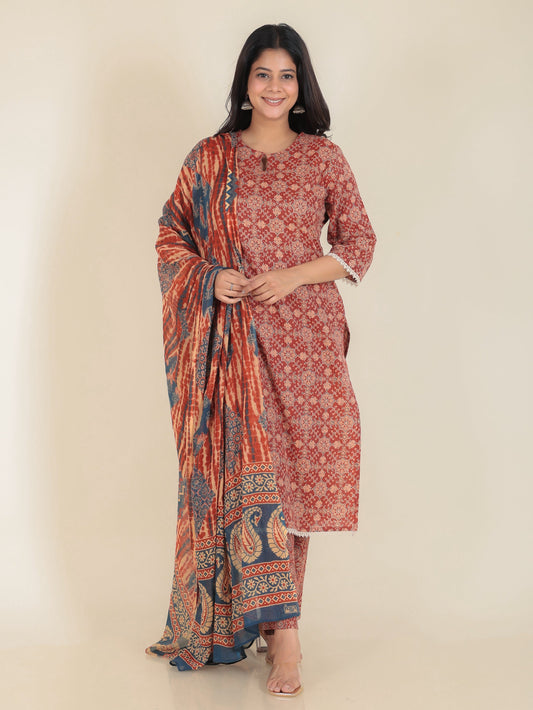 Cotton Voile Tie-Dye Rust Dupatta