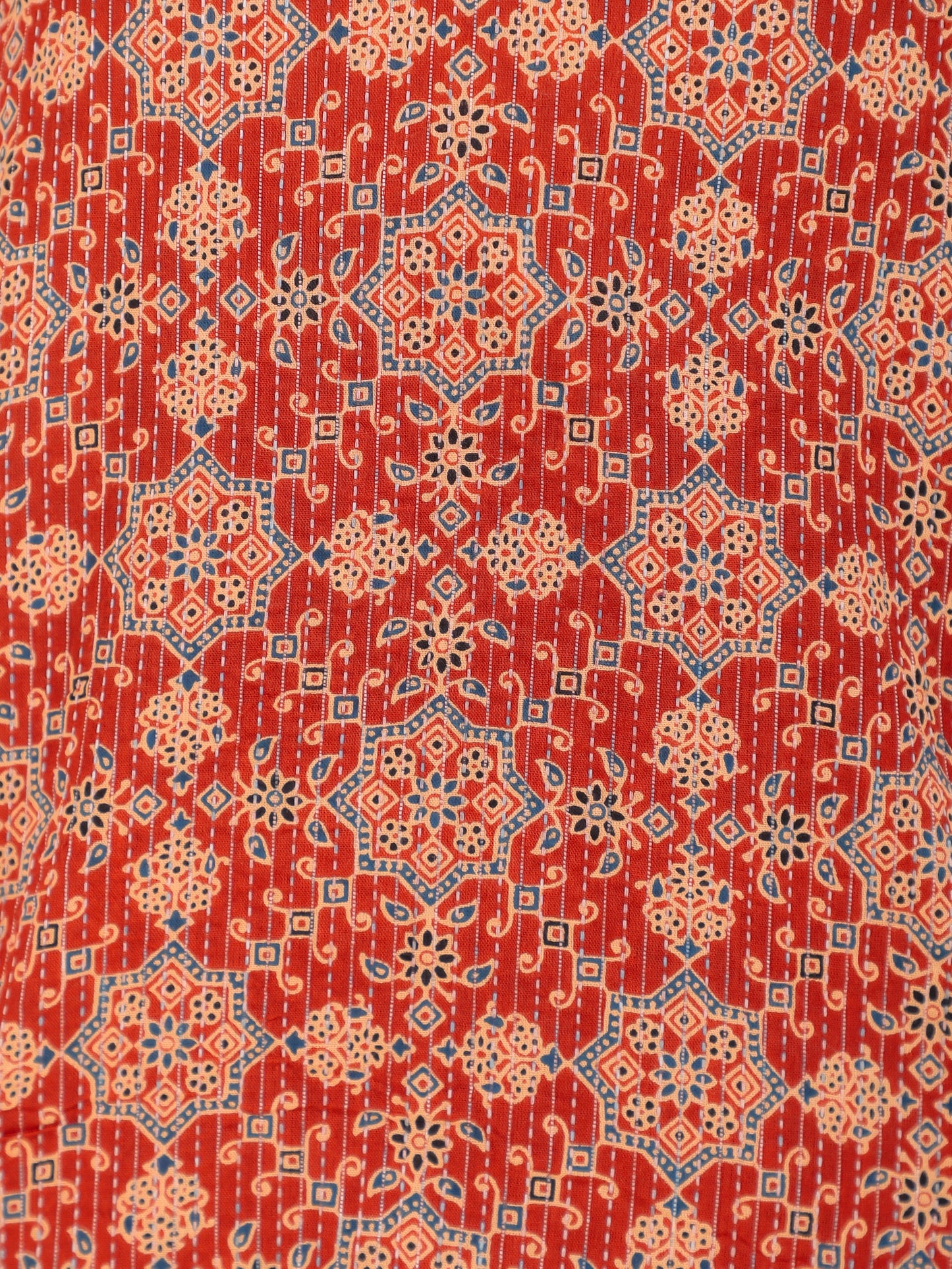 Kantha Cotton Ajrakh Straight Rust Kurta