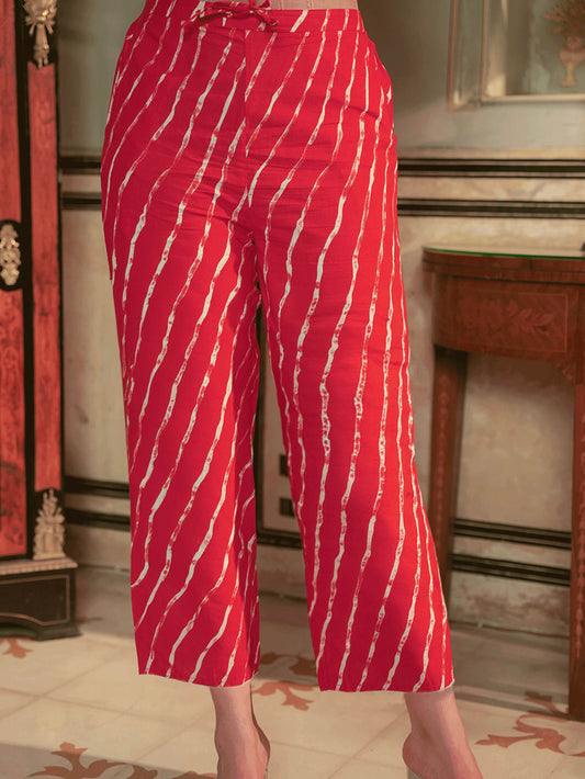 Soft Cotton Leheriya Orange Straight Trousers