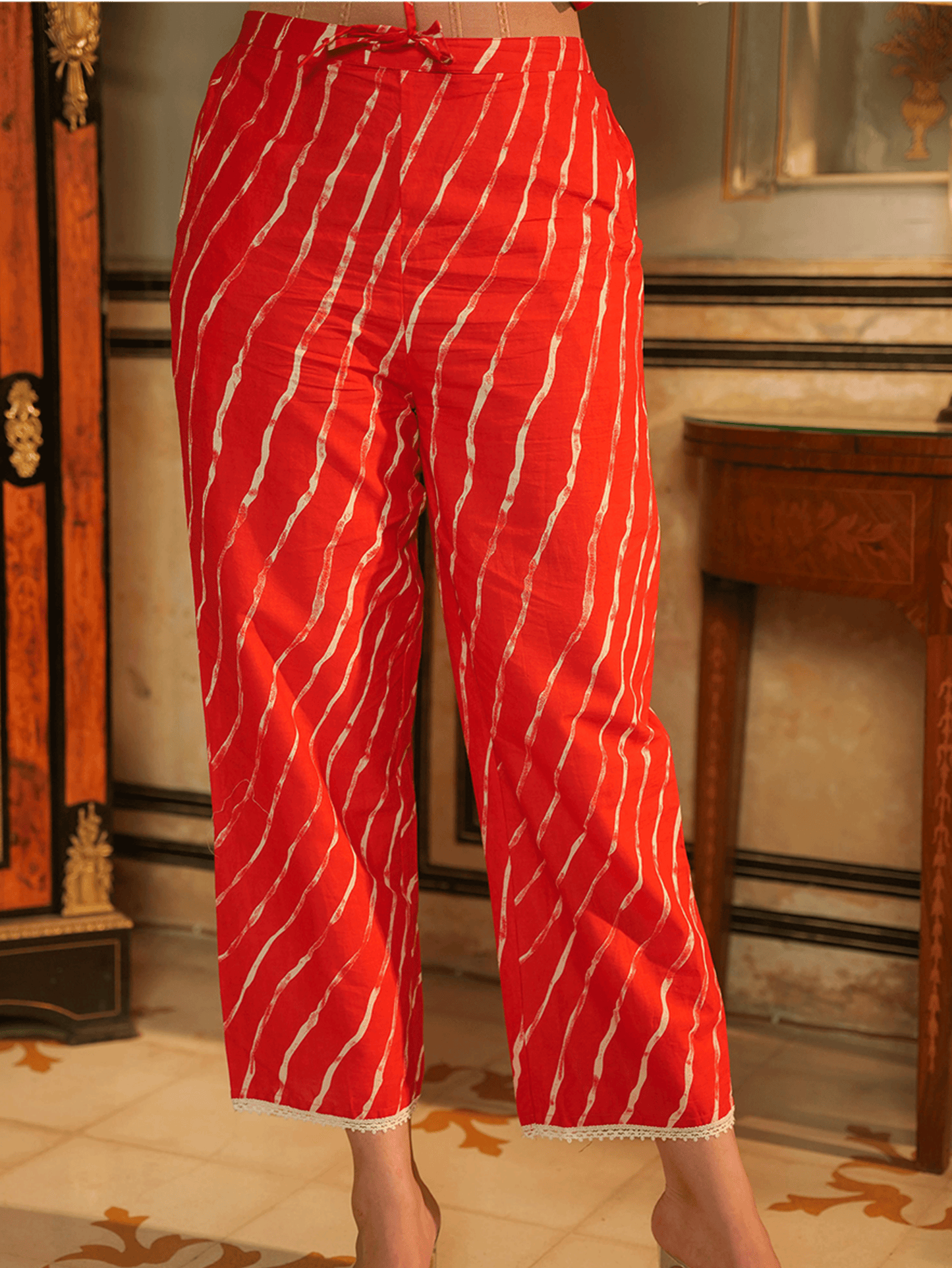 Soft Cotton Leheriya Red Straight Trousers