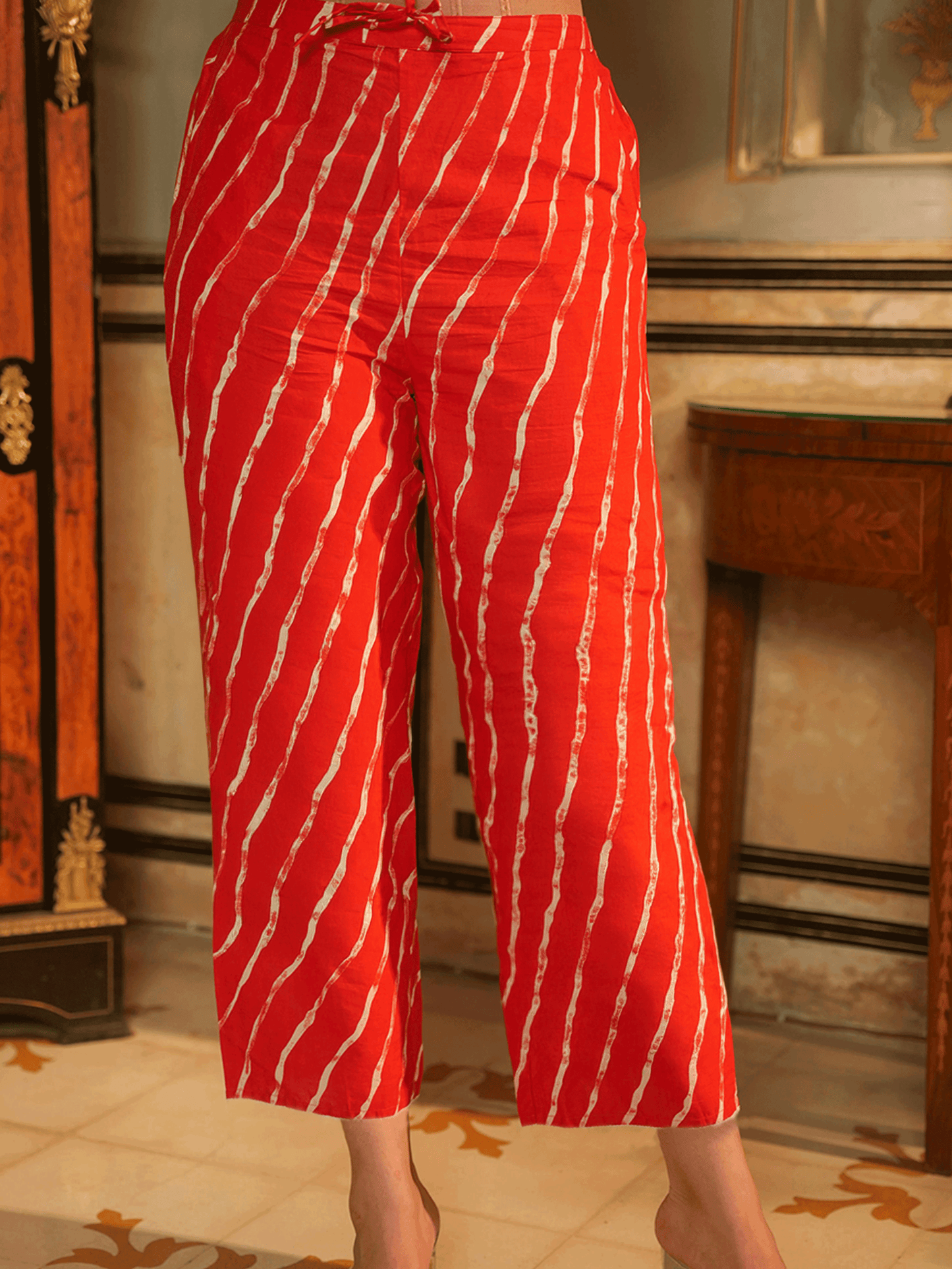 Soft Cotton Leheriya Red Straight Trousers
