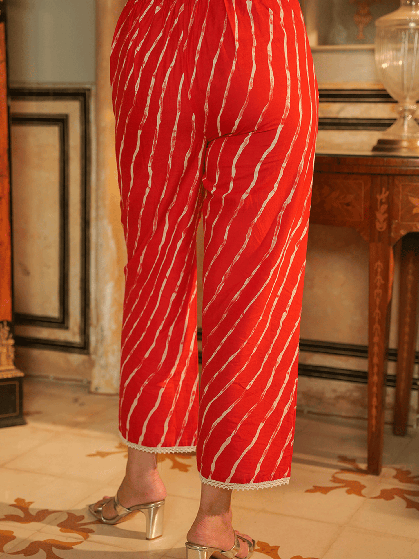 Soft Cotton Leheriya Red Straight Trousers