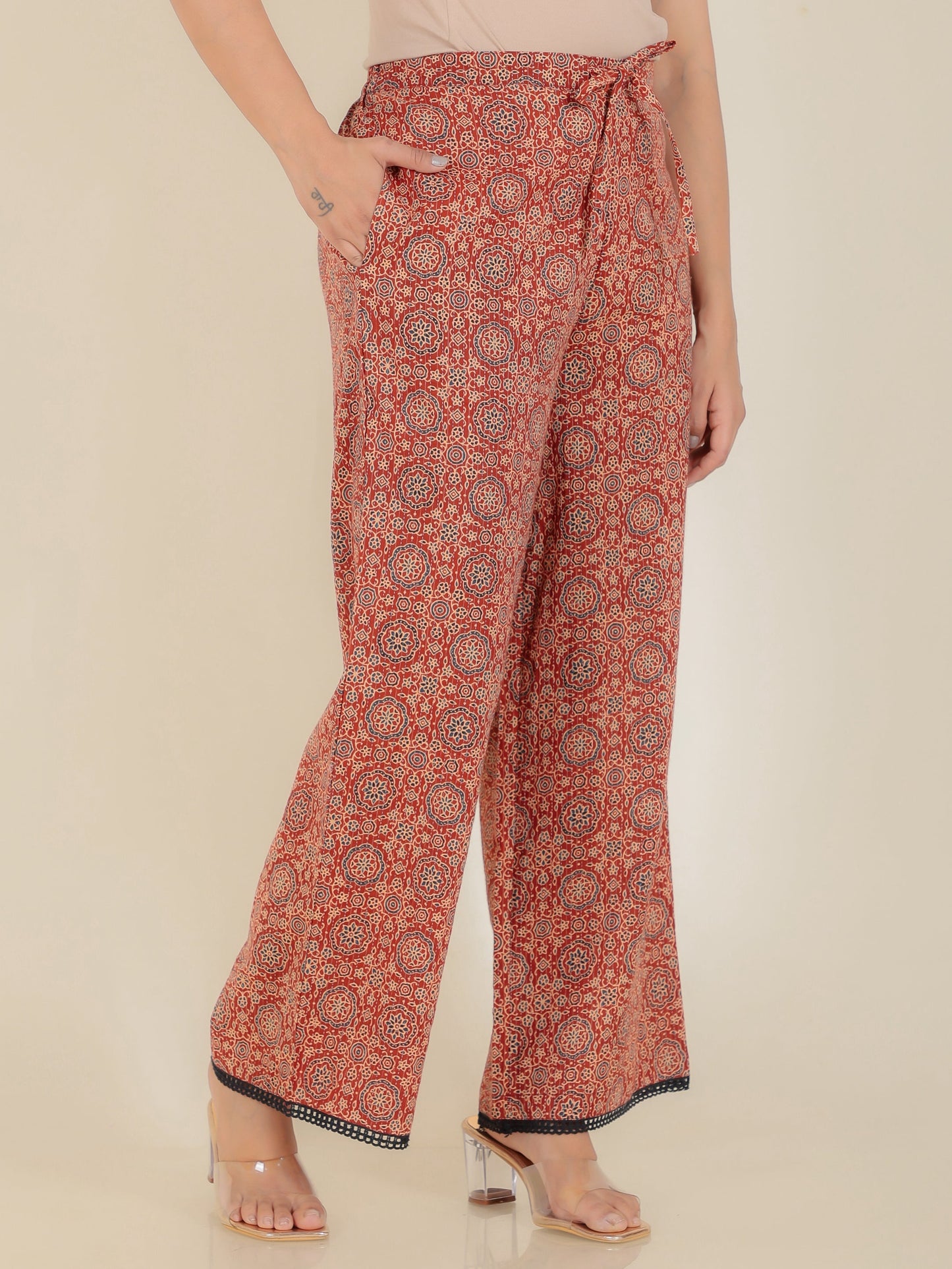 Embroidered Kantha Cotton Ajrakh Panelled Brown Kurta