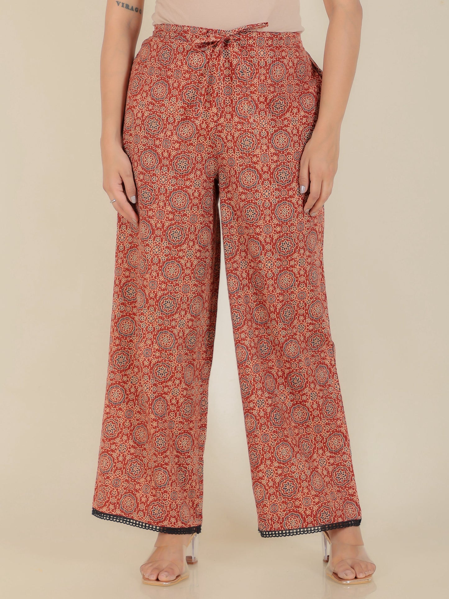 Embroidered Kantha Cotton Ajrakh Panelled Brown Kurta