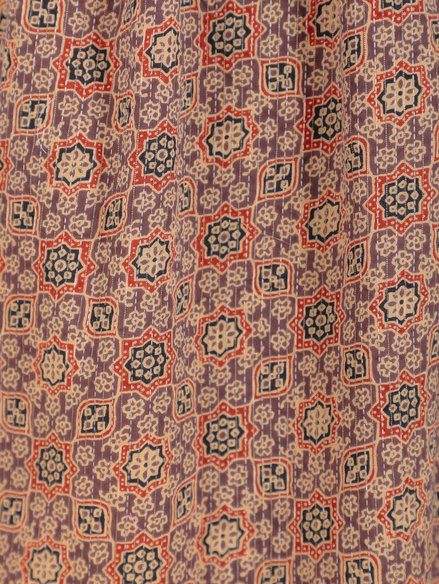 Embroidered Kantha Cotton Ajrakh Panelled Brown Kurta