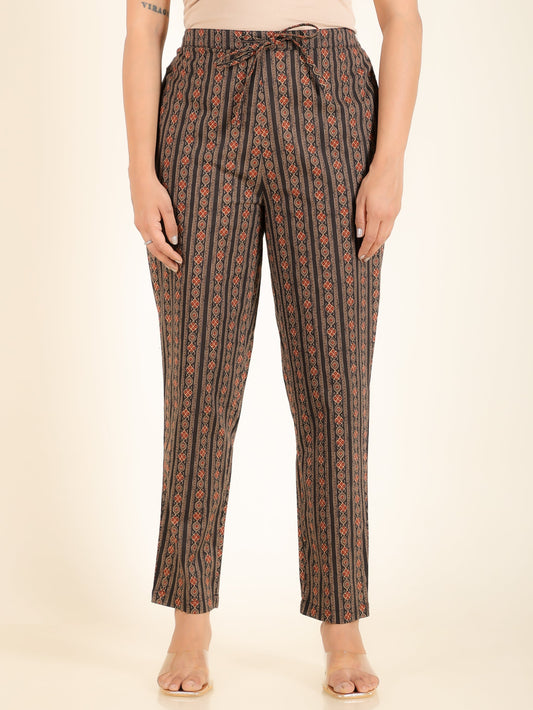 Soft Cotton Striped Black Tapered Trousers