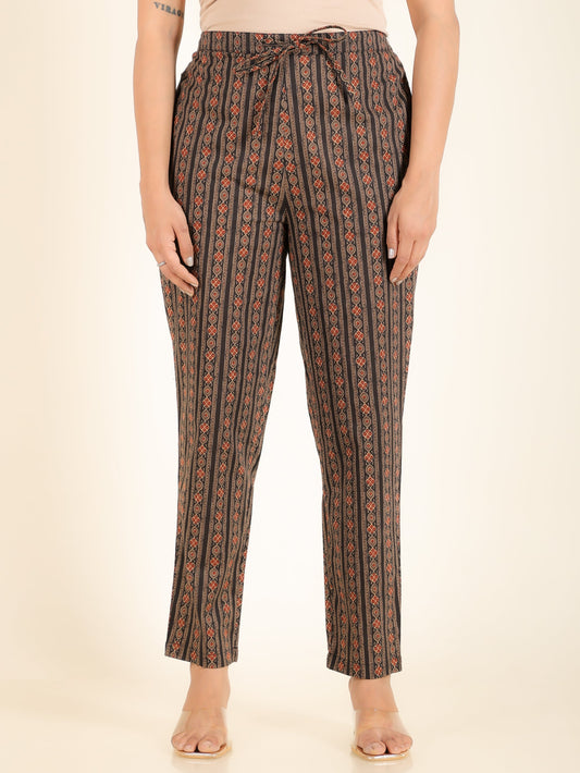 Soft Cotton Striped Black Tapered Trousers