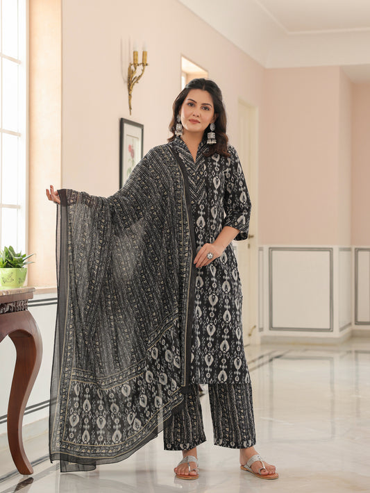 Voile Cotton Ikat Black Dupatta