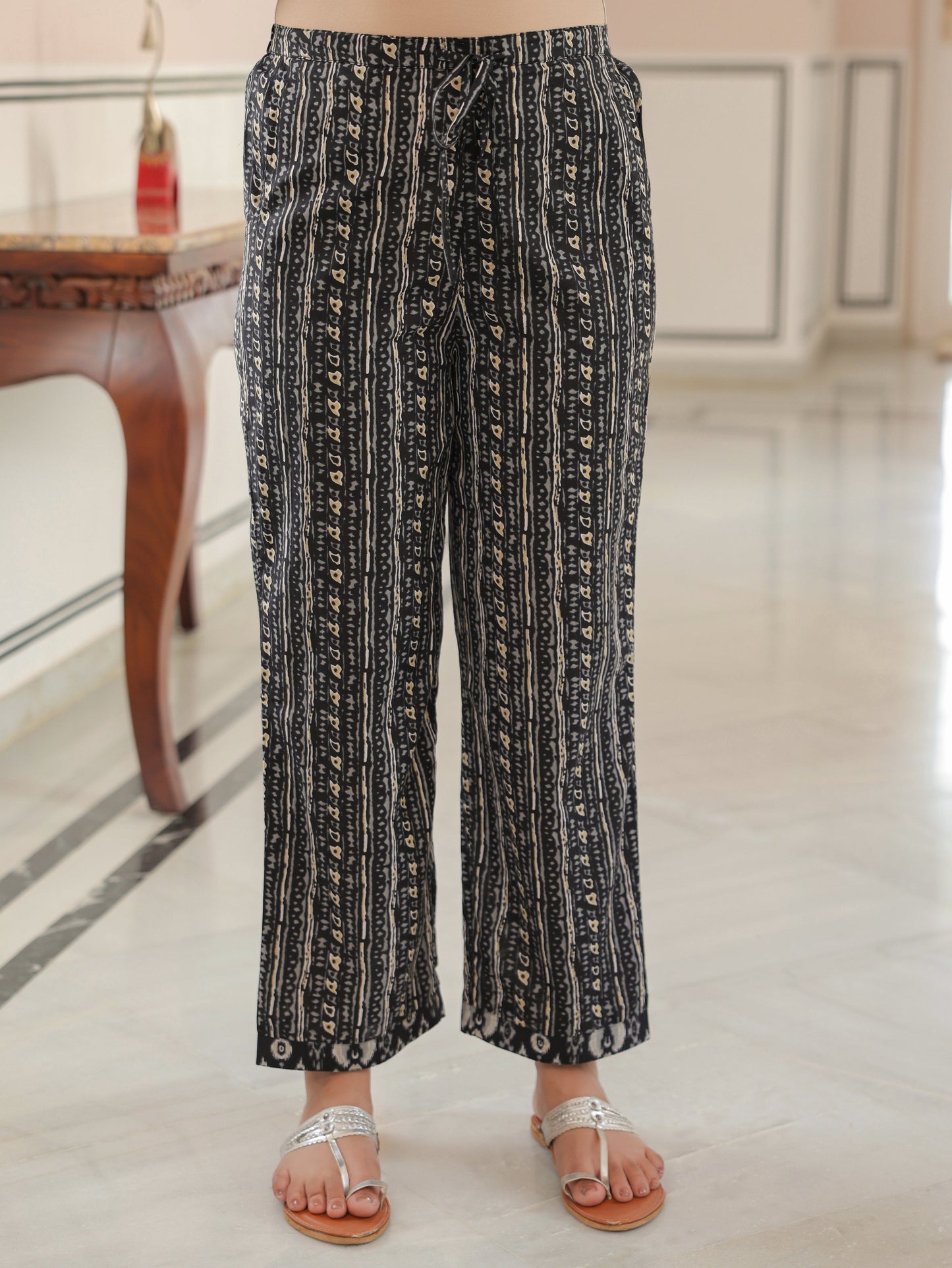 Soft Cotton Ikat Straight Black Kurta