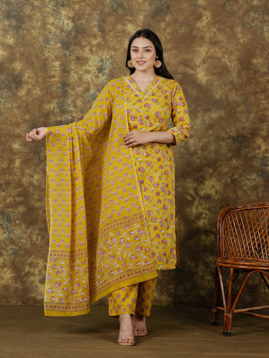 Cotton Voile Floral Yellow Dupatta