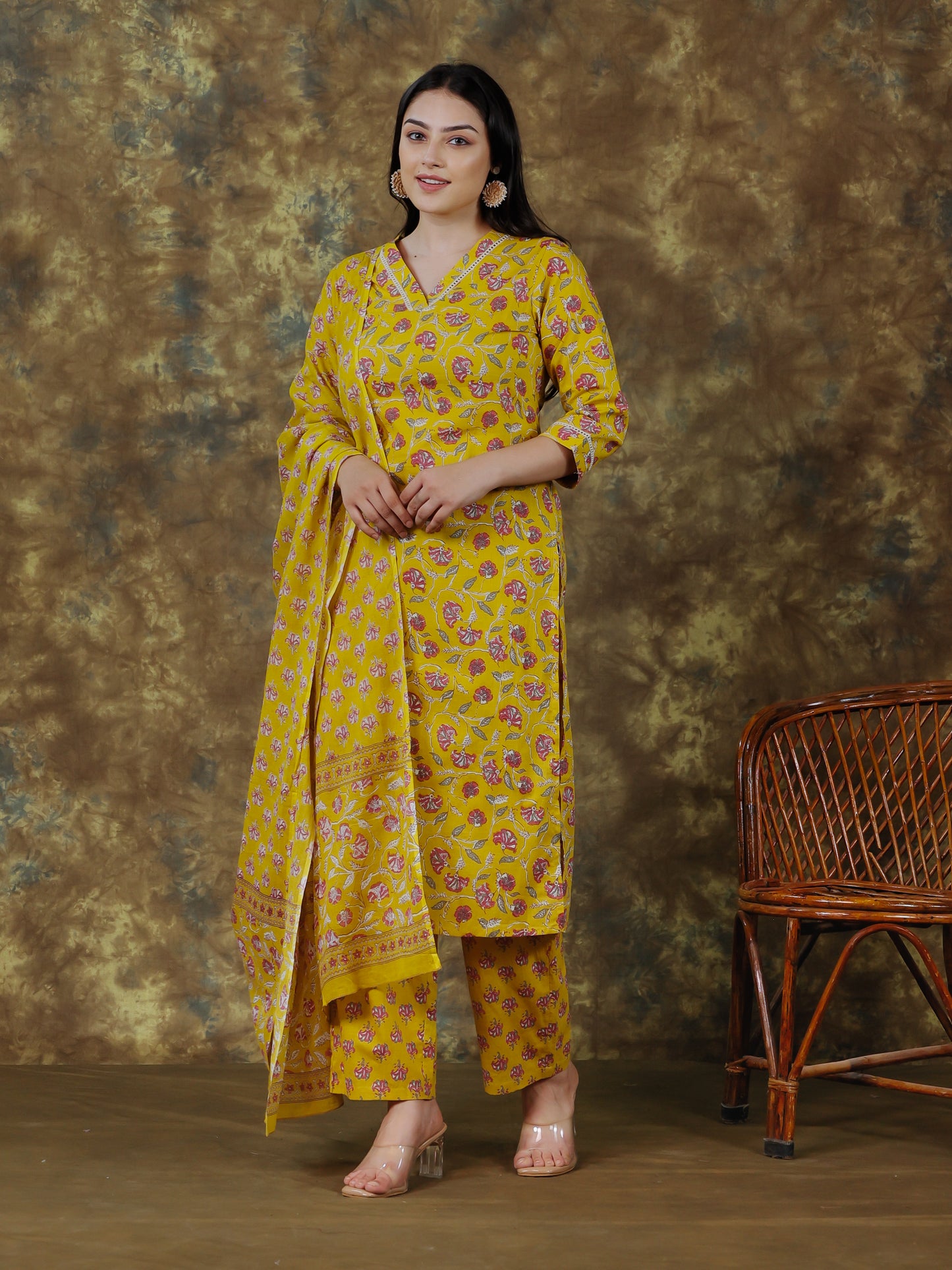 Cotton Voile Floral Yellow Dupatta