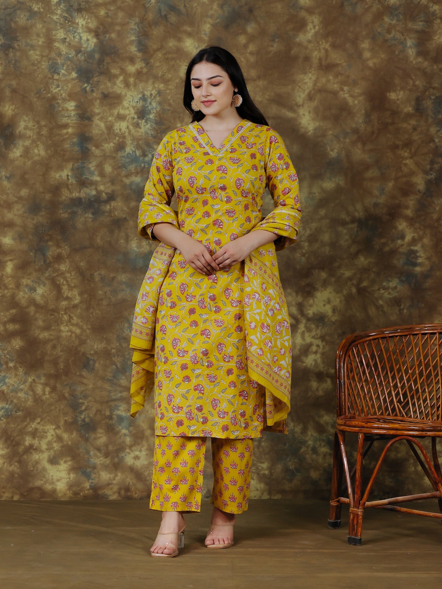Cotton Voile Floral Yellow Dupatta