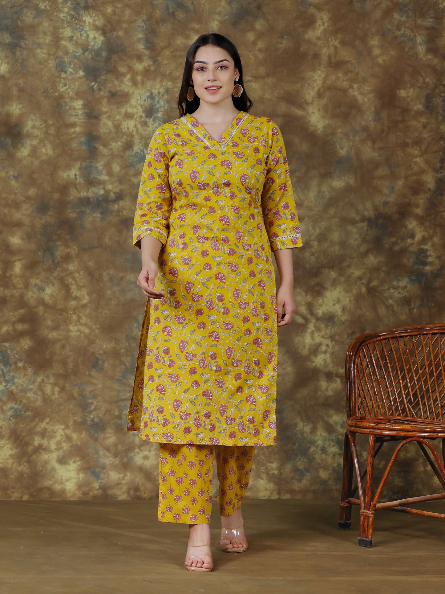 Soft Cotton Floral Straight Yellow Kurta