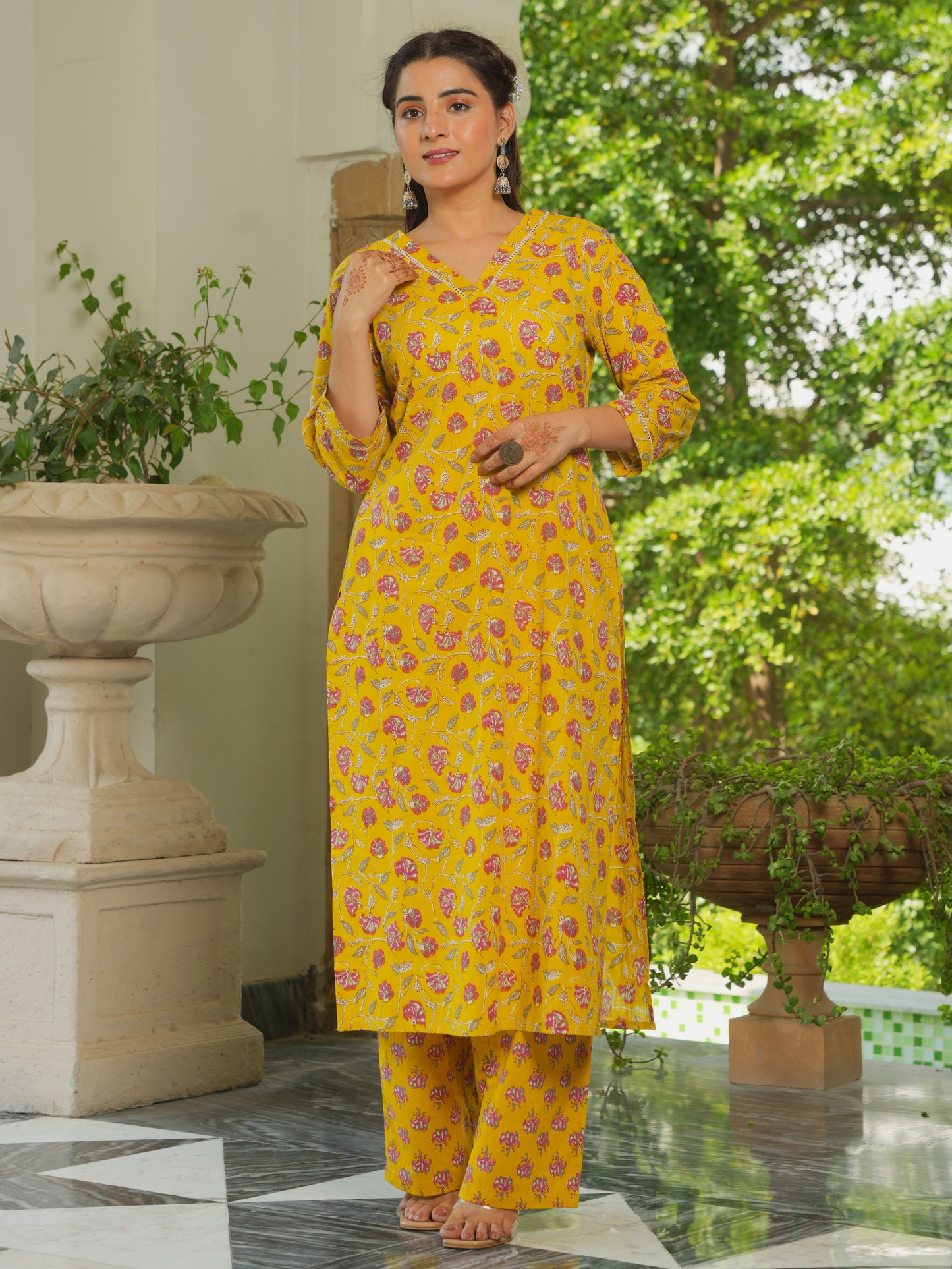 Soft Cotton Floral Straight Yellow Kurta