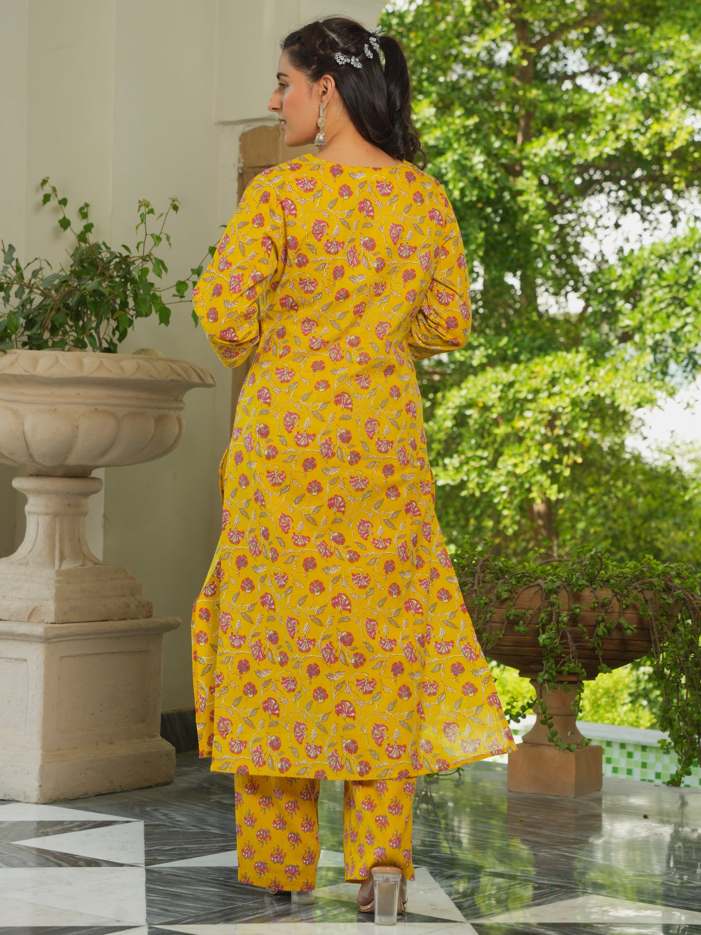 Soft Cotton Floral Straight Yellow Kurta