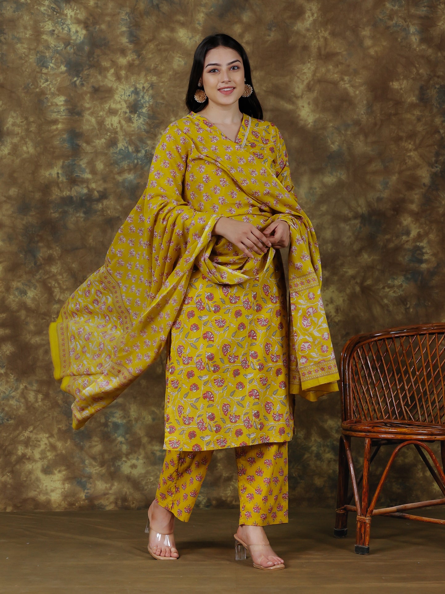Soft Cotton Floral Straight Yellow Kurta