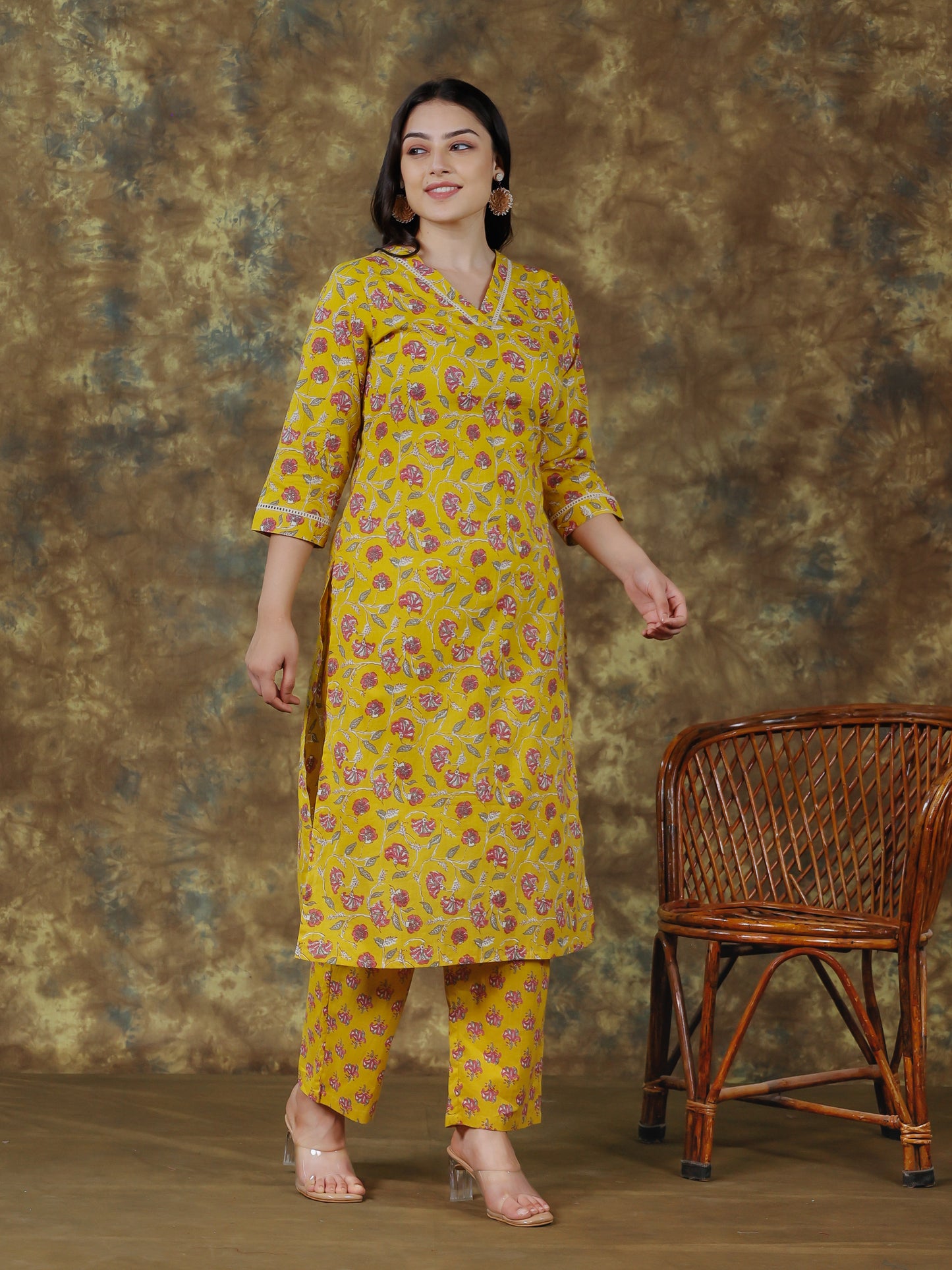 Soft Cotton Floral Straight Yellow Kurta