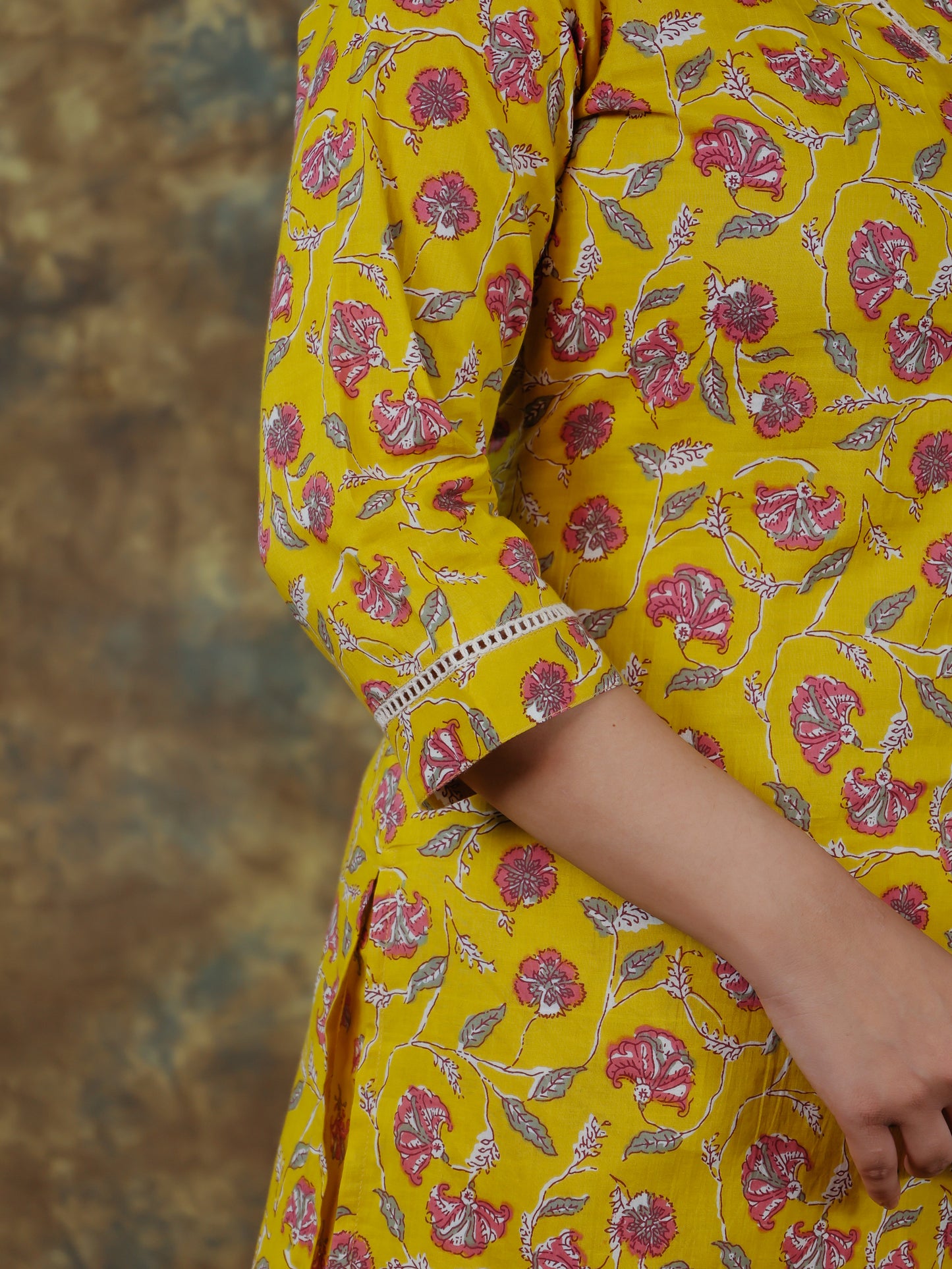 Soft Cotton Floral Straight Yellow Kurta