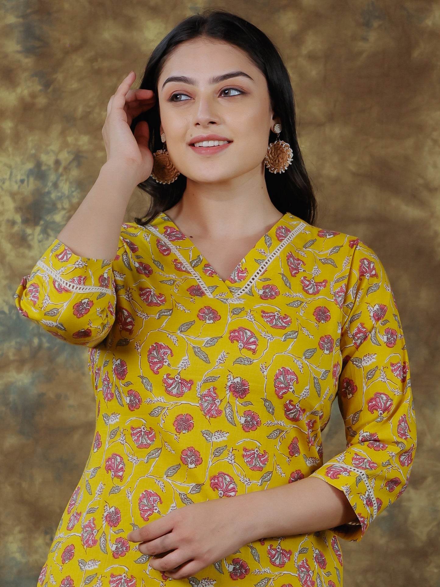 Soft Cotton Floral Straight Yellow Kurta