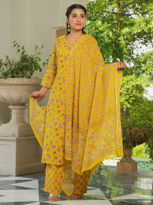 Cotton Voile Floral Yellow Dupatta