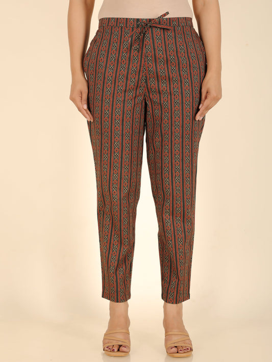 Soft Cotton Ajrakh Green Tapered Trousers