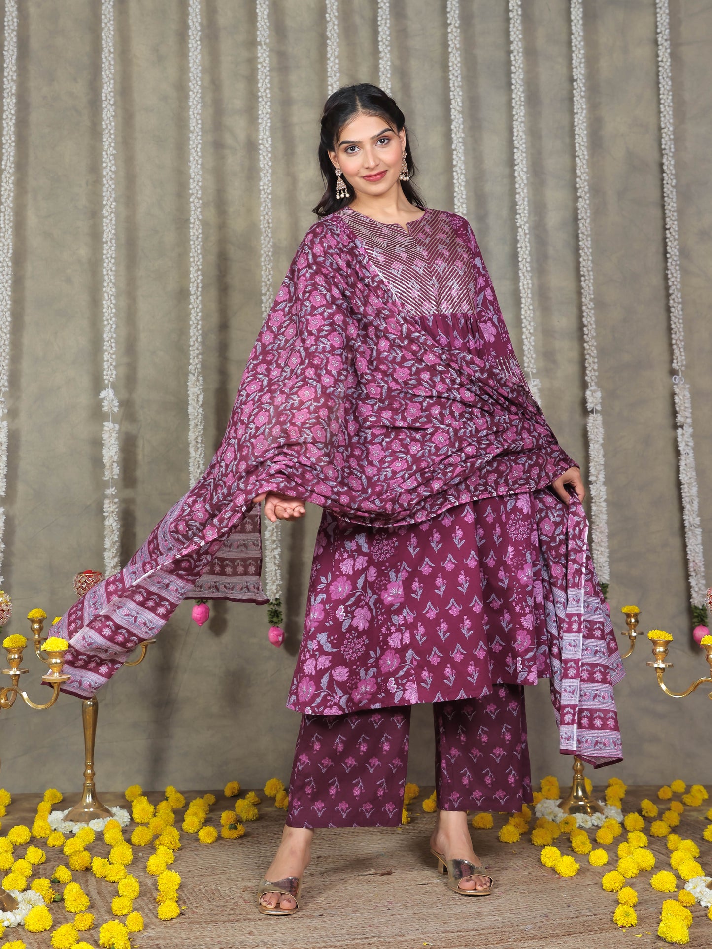 Cotton Voile Striped Purple Dupatta