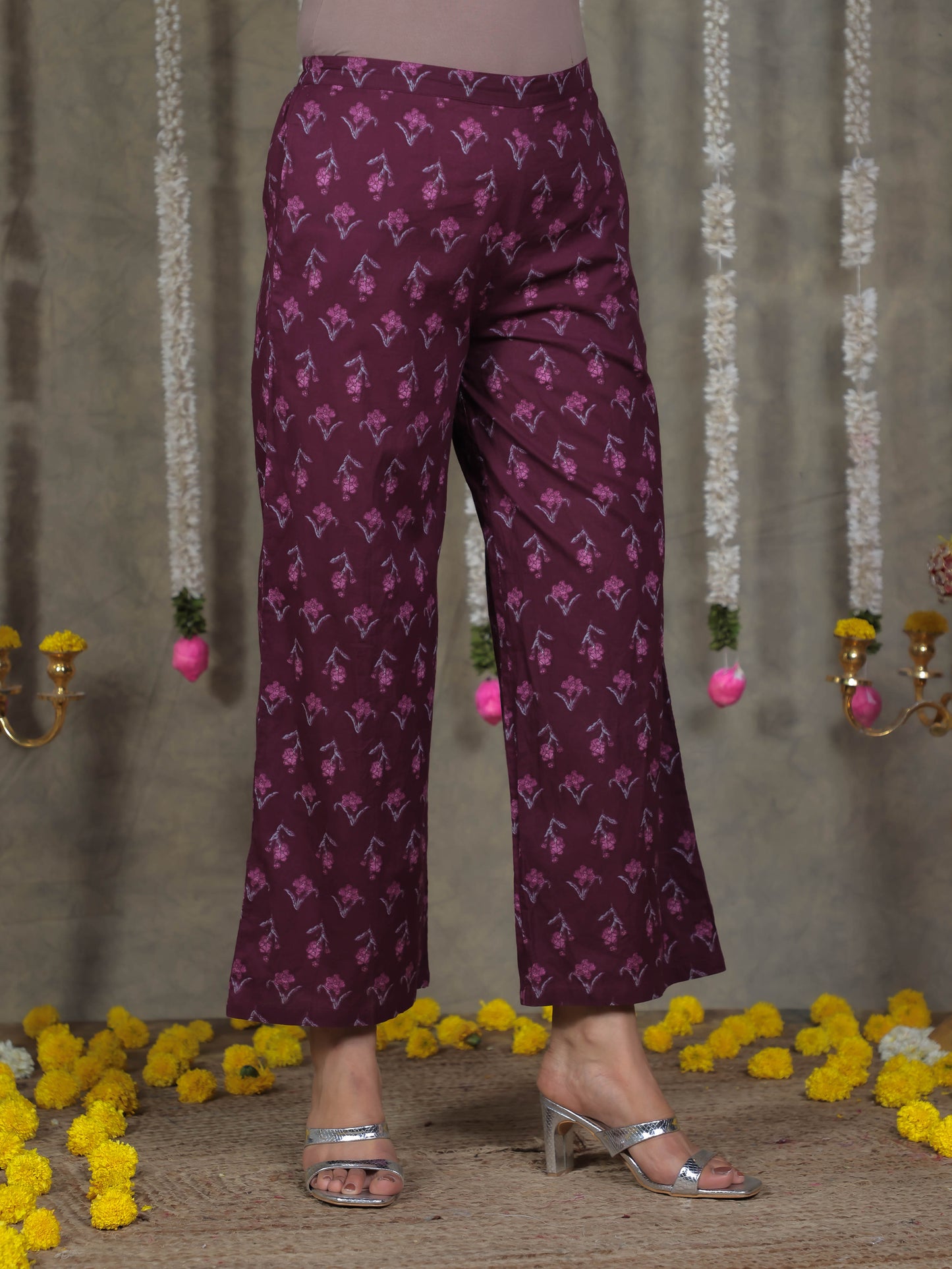 Embroidered Soft Cotton Floral Flared Purple Kurta