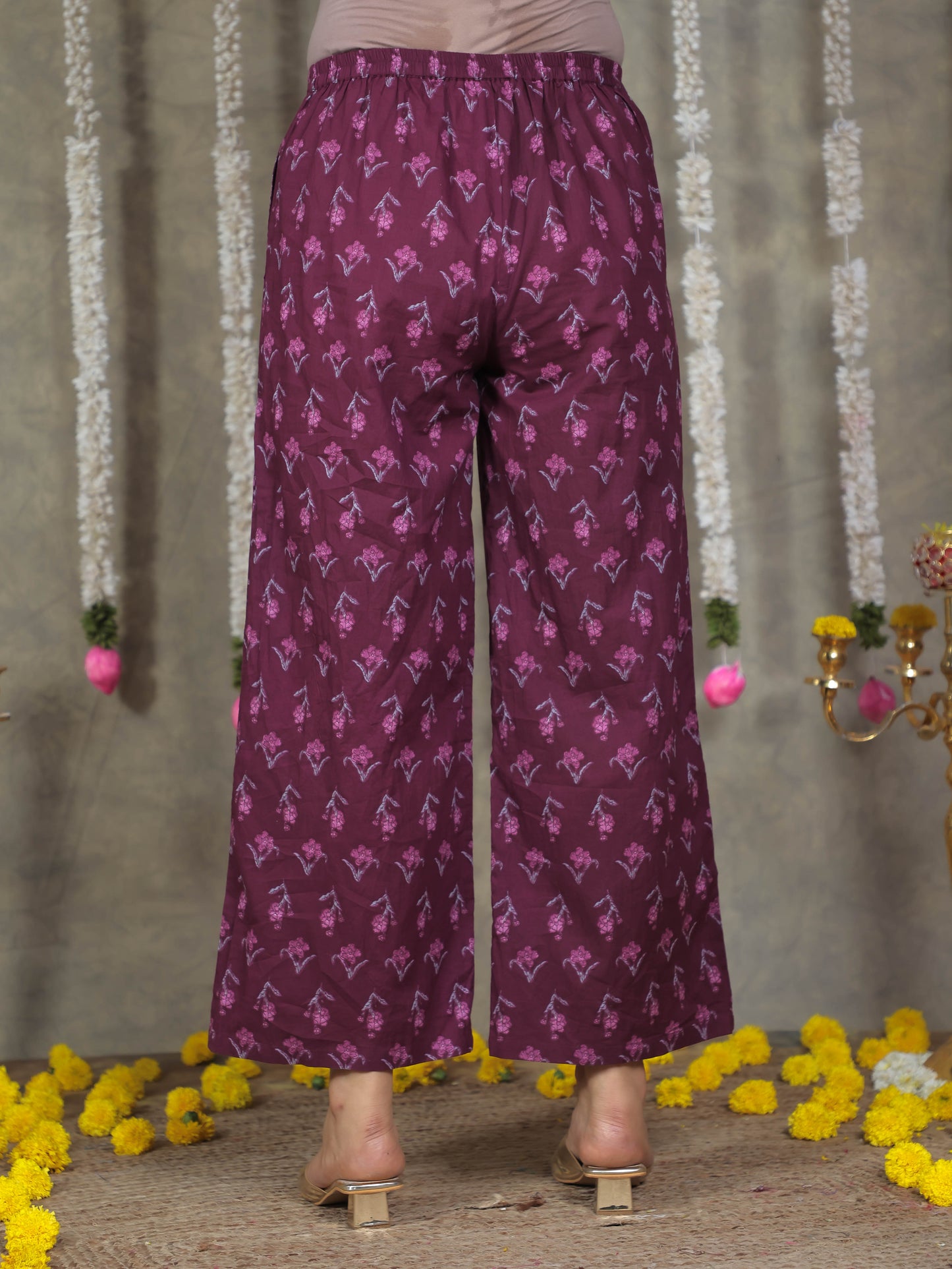 Embroidered Soft Cotton Floral Flared Purple Kurta