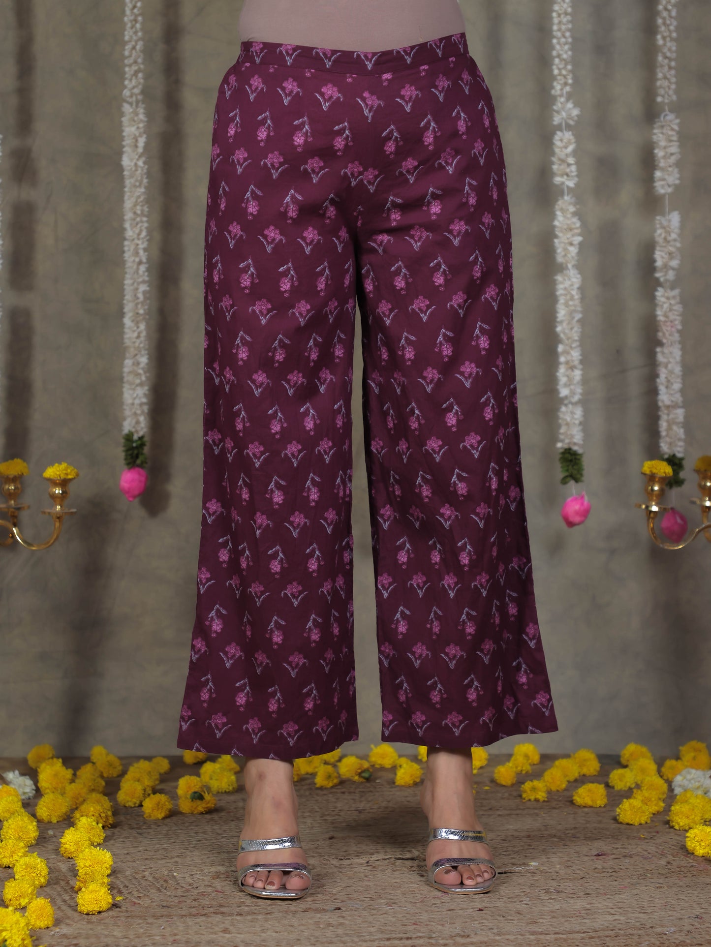 Embroidered Soft Cotton Floral Flared Purple Kurta