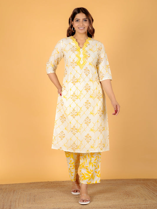 Soft Cotton Floral Straight Yellow Kurta