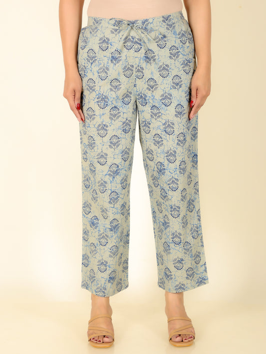 Soft Cotton Floral Green Straight Trousers