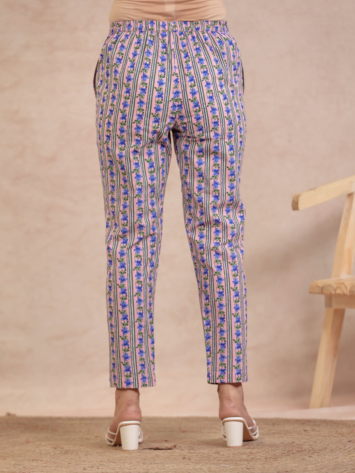 Soft Cotton Floral Pink Tapered Trousers