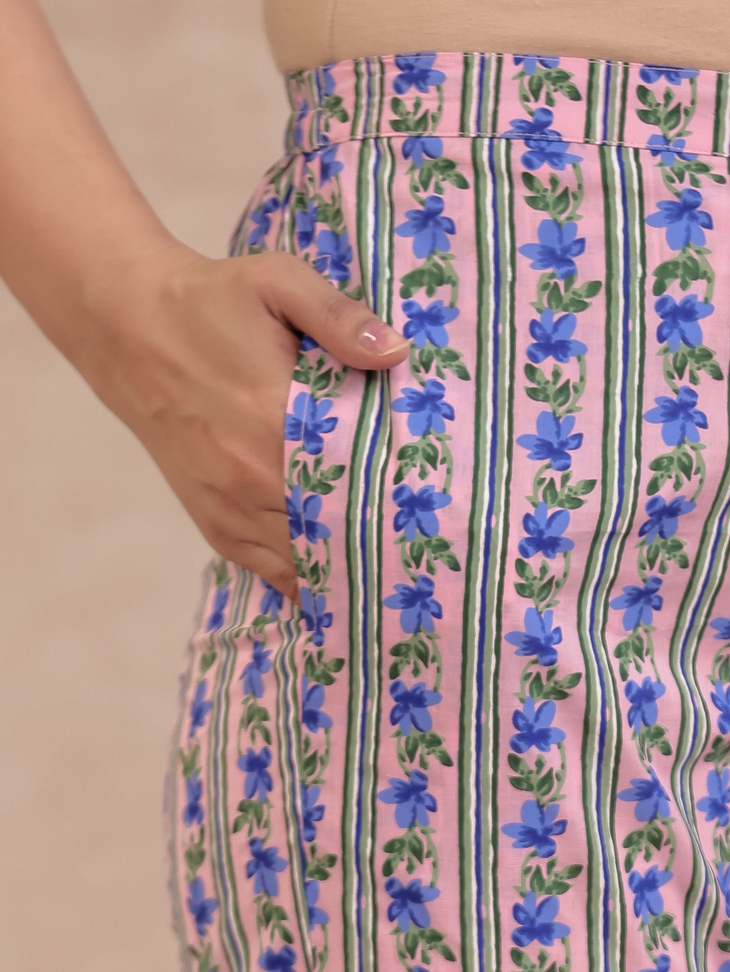 Soft Cotton Floral Pink Tapered Trousers