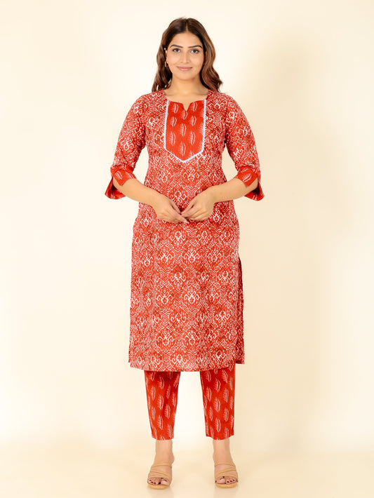 Soft Cotton Ikat Straight Red Kurta