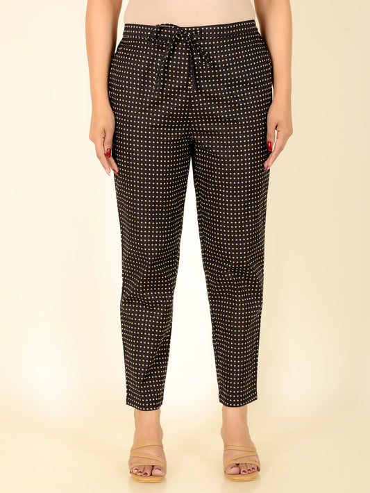 Soft Cotton Polka Black Tapered Trousers