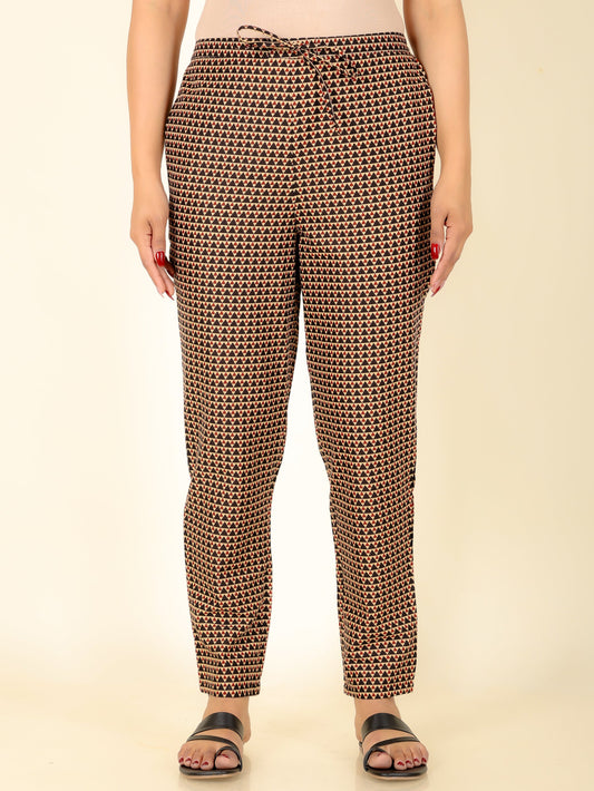 Soft Cotton Geometric Black Tapered Trousers