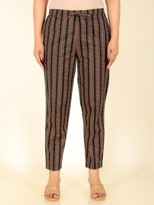 Soft Cotton Striped Multicolor Tapered Trousers