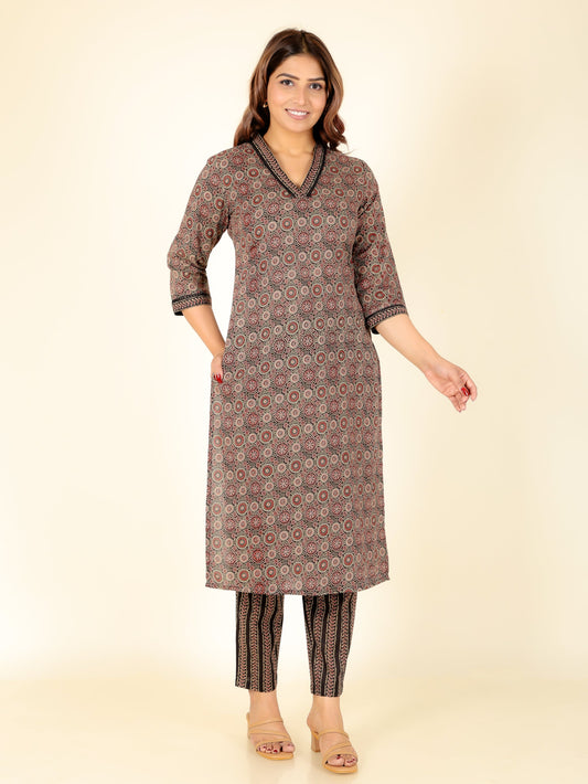 Soft Cotton Ajrakh Straight Multicolor Kurta