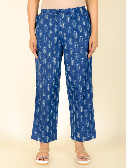 Soft Cotton Abstract Blue Straight Trousers