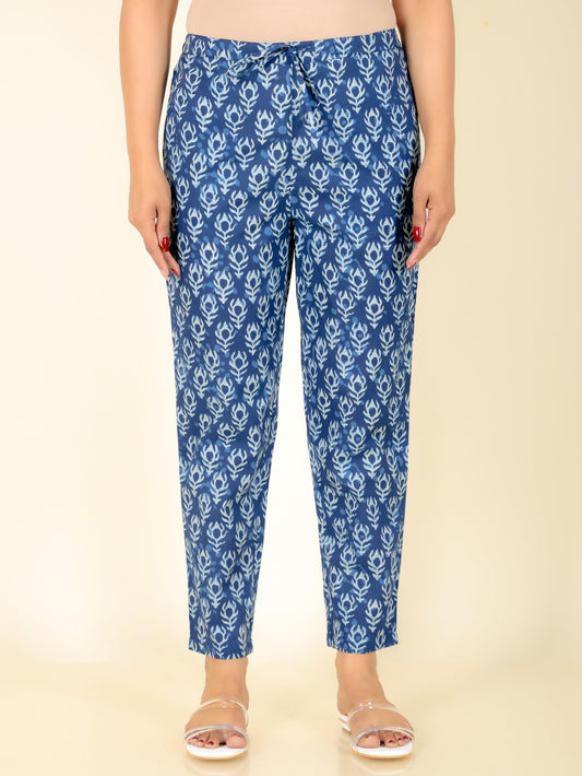 Soft Cotton Floral Blue Tapered Trousers