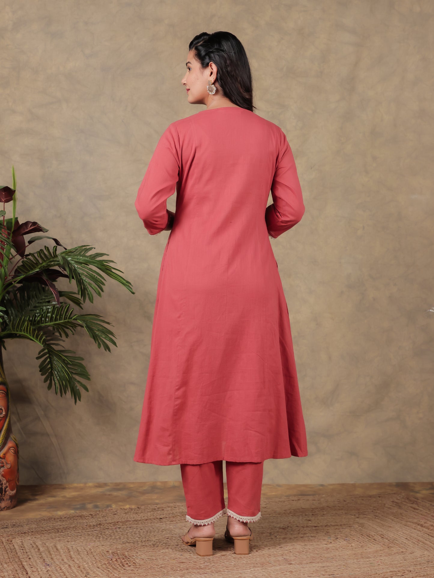 Embroidered Khadi Cotton Solid Red Kurta