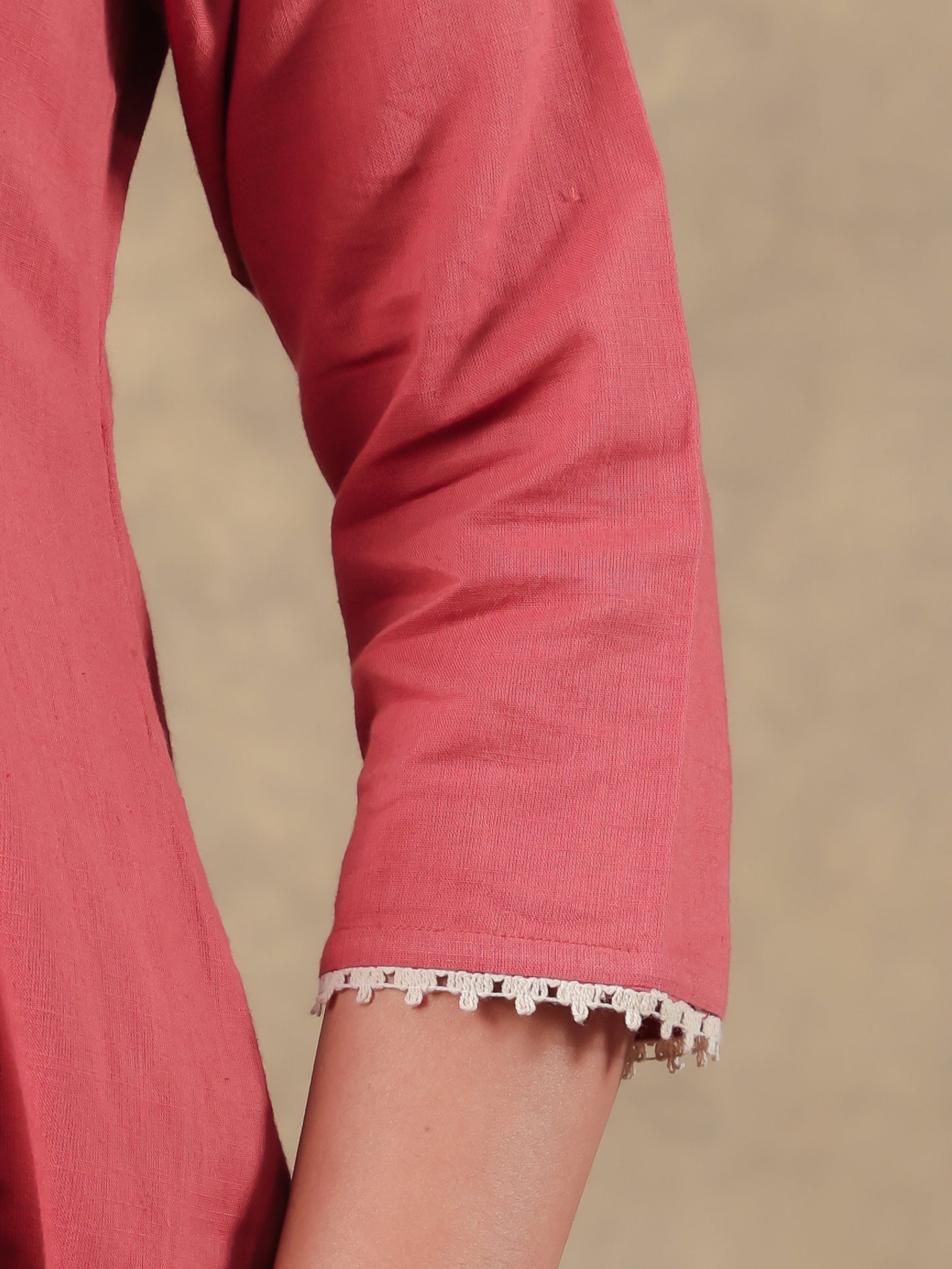 Embroidered Khadi Cotton Solid Red Kurta