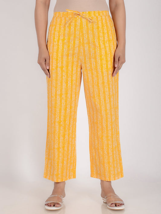 Soft Cotton Striped Yellow Straight Trousers