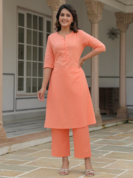 Soft Cotton Solid A-line Orange Kurta