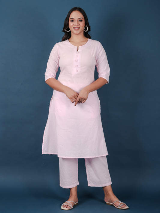 Soft Cotton Solid A-line Pink Kurta