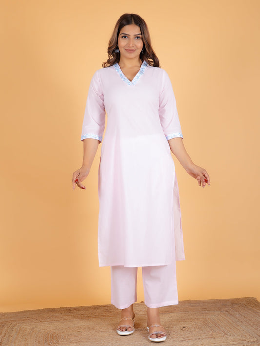 Soft Cotton Solid Straight Pink Kurta