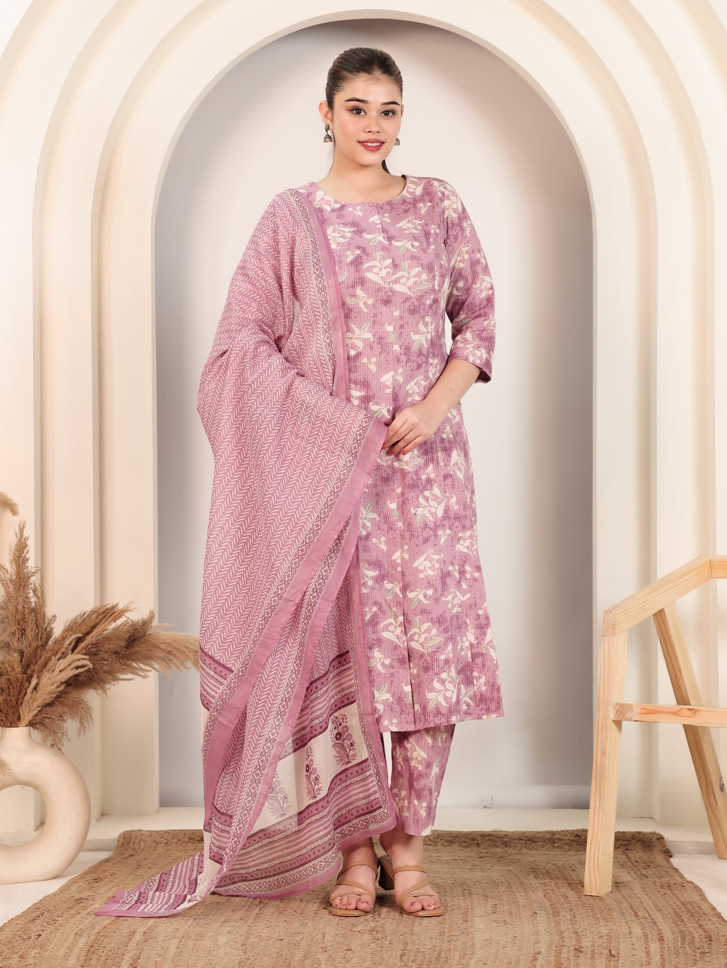 Cotton Voile Striped Mauve Dupatta